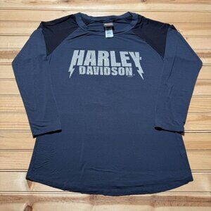 Harley-Davidson Rhinestone Bling Lightning Raglan Long Sleeve Biker Shirt Large